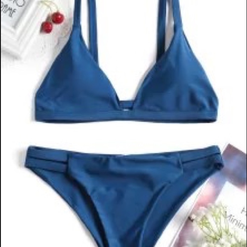 Ladder Cut Cami Ruched Bikini- Peacock Blue